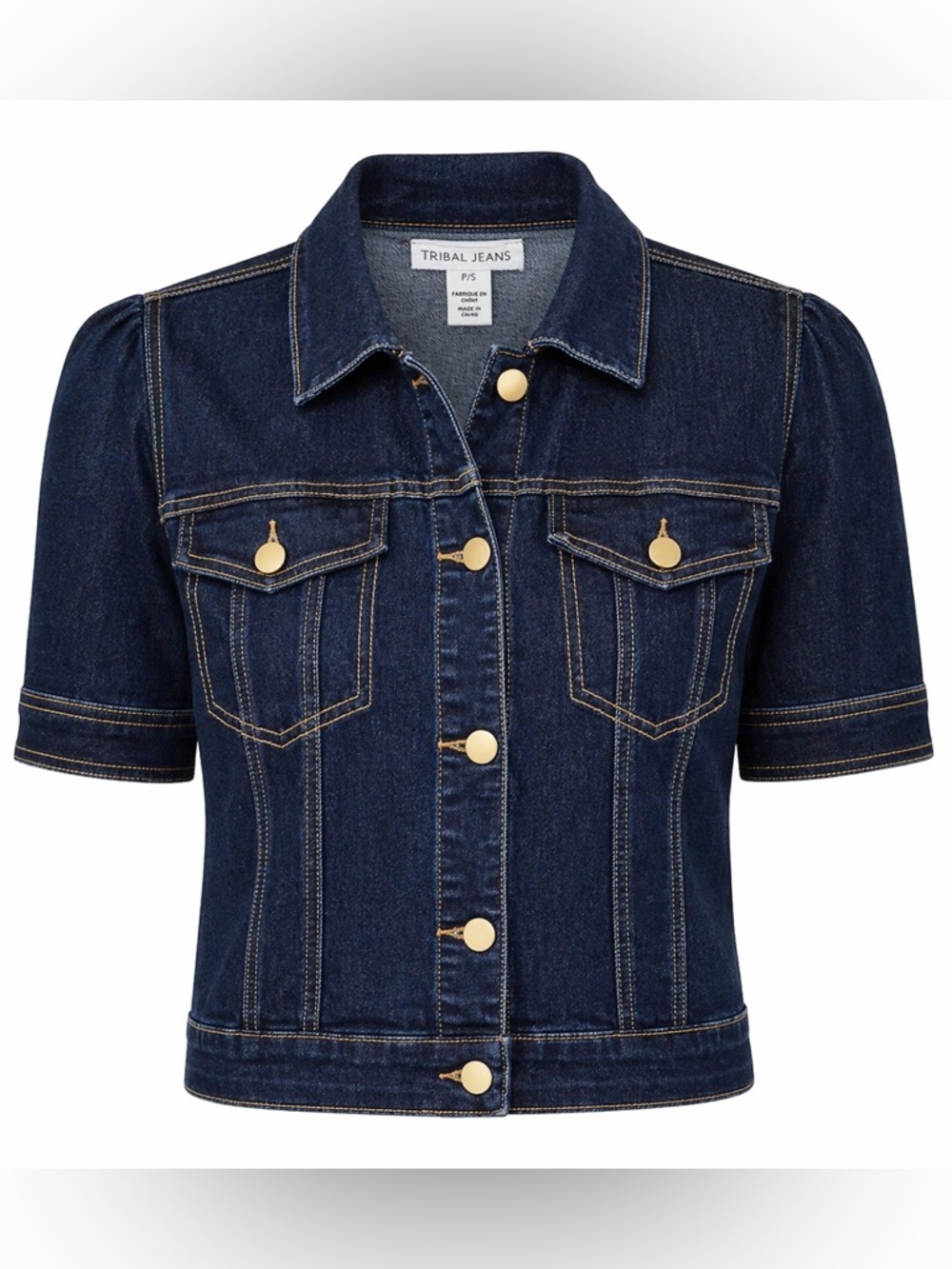 NWT Tribal Jeans Short Sleeve Denim Jacket Small Stormy Blue